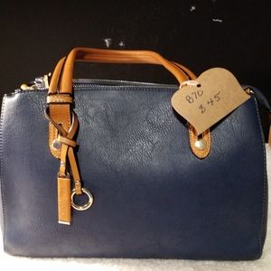 Navy Blue and Tan Handbag